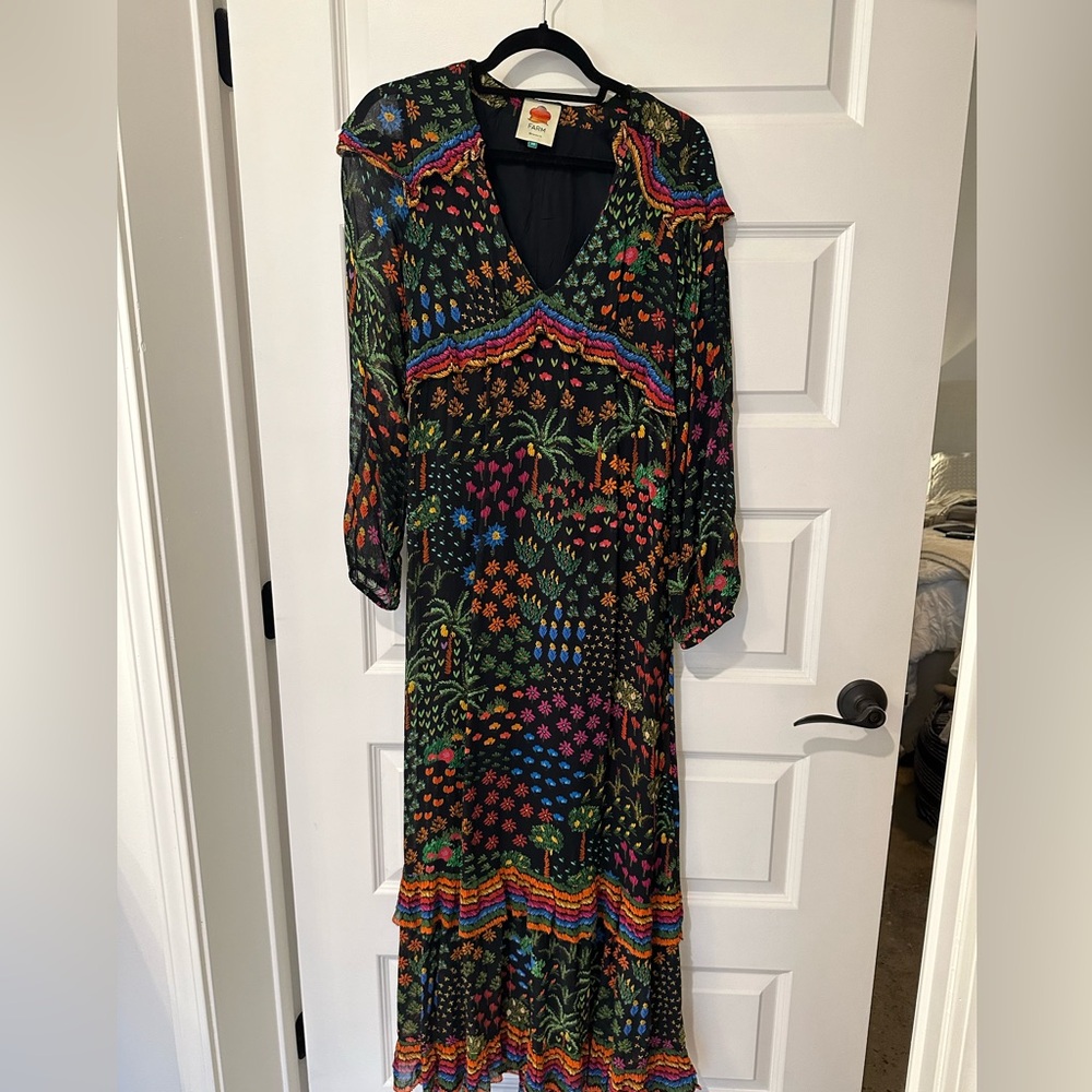 FARM Rio Black and Blue V-Neck Sundress